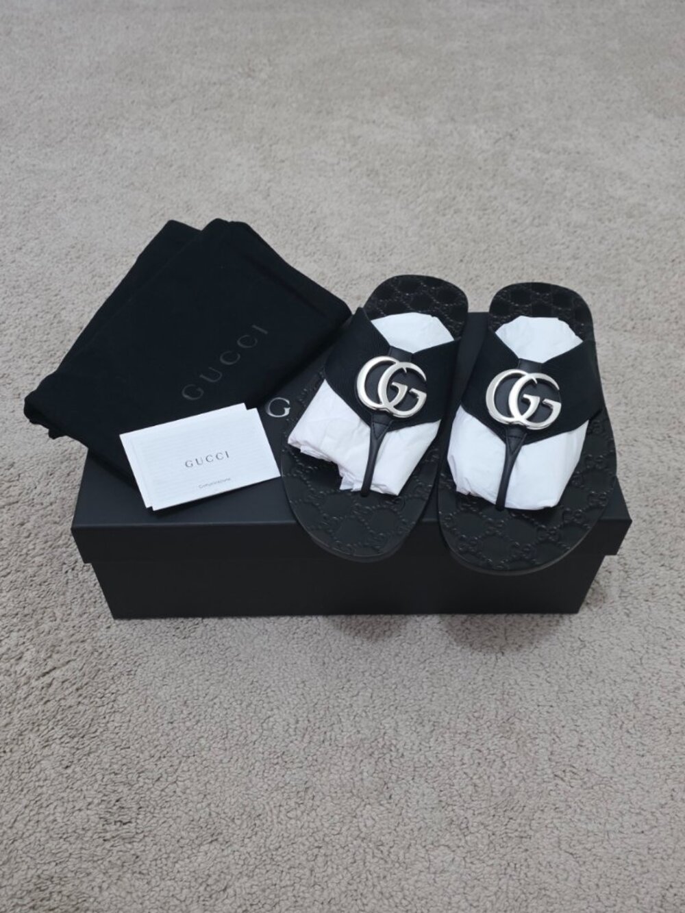 NIB Gucci Men's Riviera Thong Sandal Black GG 8.5